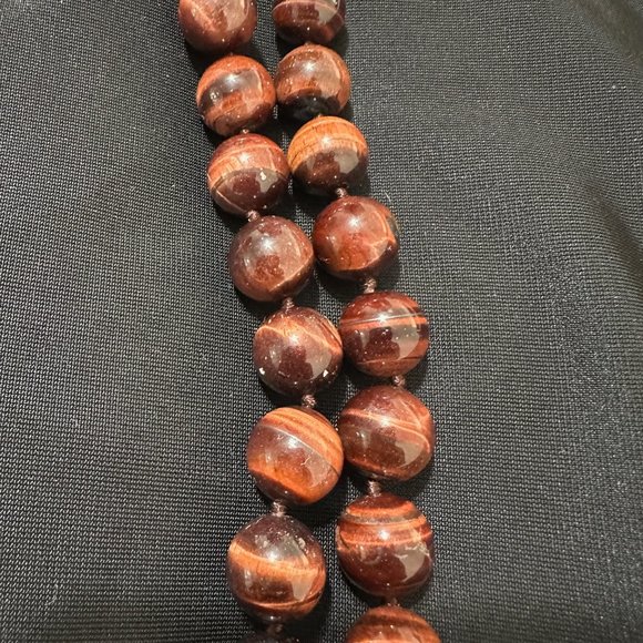 LUC 925 Red Tiger Eye Beaded Necklace - Picture 2 of 4